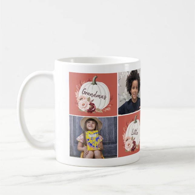 Personalized 4 photo collage Pumpkin Grandma  Coffee Mug (Left)