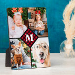 Personalized 4 Photo Collage Red Plaid Monogram Plaque<br><div class="desc">Celebrate your your favourite memories with a custom Red Buffalo Plaid Monogram Photo Collage plaque . When you have so many fun memories and photos , one photo isn't enough . Our Custom Photo Plaque has 4 photos and a centre monogrammed initial and name to personalize . This personalized 4...</div>