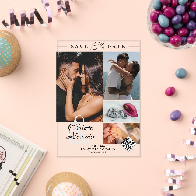 Personalized 4 Photo Collage Wedding Save the Date Acrylic Invitations (Insitu (Celebration))