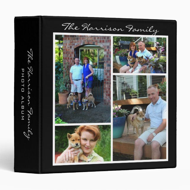 Personalized 4 Photo Family Collage Black Binder (Front/Spine)