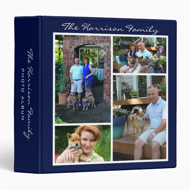 Personalized 4 Photo Family Collage Navy Blue Binder (Front/Spine)