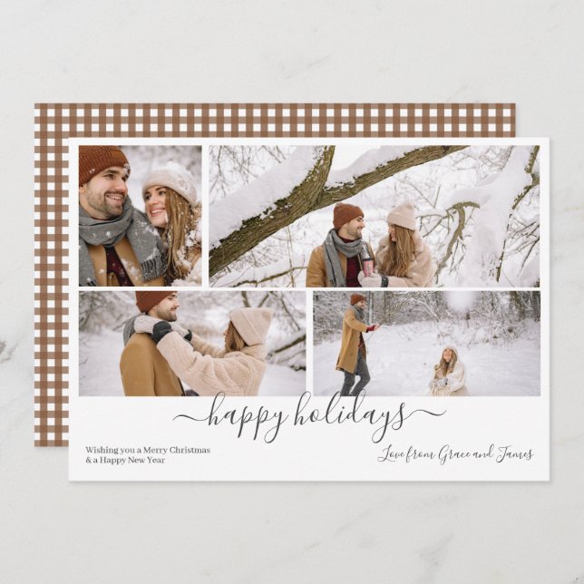 Personalized 4 Photo Merry Christmas  Holiday Card (Front/Back)