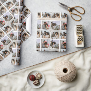 Personalized 4 Photo Monogram Wrapping Paper