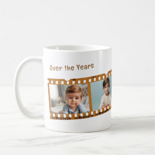 Personalized 4-Photo Old Film Strip Timeline Brown Coffee Mug