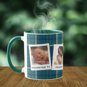 Personalized 4 Photo Promoted to Grandpa Plaid  Mug