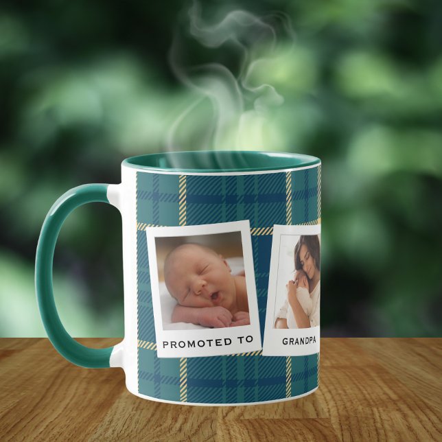 Personalized 4 Photo Promoted to Grandpa Plaid  Mug (Creator Uploaded)