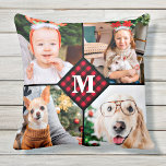 Personalized 4 Photo Red Buffalo Plaid Monogram Throw Pillow<br><div class="desc">Celebrate your your favorite memories with a custom Red Buffalo Plaid Monogram Photo Collage Pillow . When you have so many fun memories and photos , one photo isn't enough . Our Custom Photo Pillow has 4 photos and a center monogrammed initial and name to personalize . This personalized 4...</div>