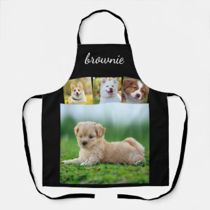Personalized 4-Photo White Black Script Name Apron
