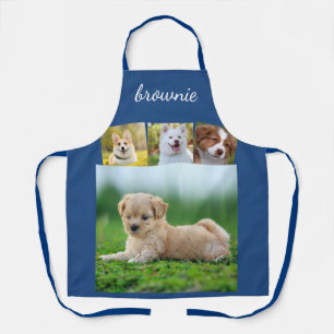 Personalized 4-Photo White Blue Collage Script  Apron