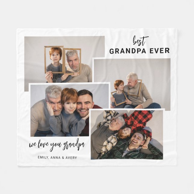 Personalized 4 Tile Photo Grandpa Fleece Blanket (Front (Horizontal))