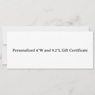 Personalized 4″W and 9.2″L Gift Certificate Card
