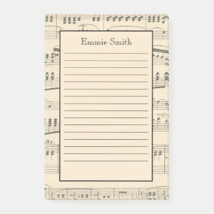 Personalized 4"x6" Tan Vintage Antique Sheet Music Post-it Notes