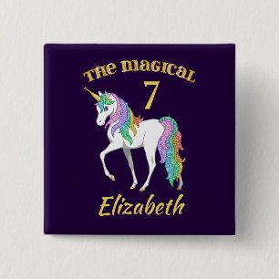 Personalized 4th 5th 6th 7th 8th Birthday Unicorn 2 Inch Square Button