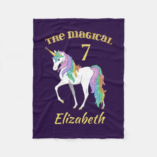 Personalized 4th 5th 6th 7th 8th Birthday Unicorn Fleece Blanket (Front)