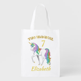 Personalized 4th 5th 6th 7th 8th Birthday Unicorn Reusable Grocery Bag