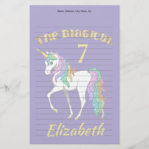 Personalized 4th 5th 6th 7th 8th Birthday Unicorn Stationery