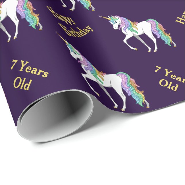 Personalized 4th 5th 6th 7th 8th Birthday Unicorn Wrapping Paper (Roll Corner)