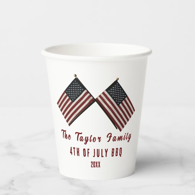 Personalized 4th of July American Flag Paper Cups (Front)