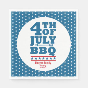 Personalized 4th of July BBQ Party Blue Star Napkin