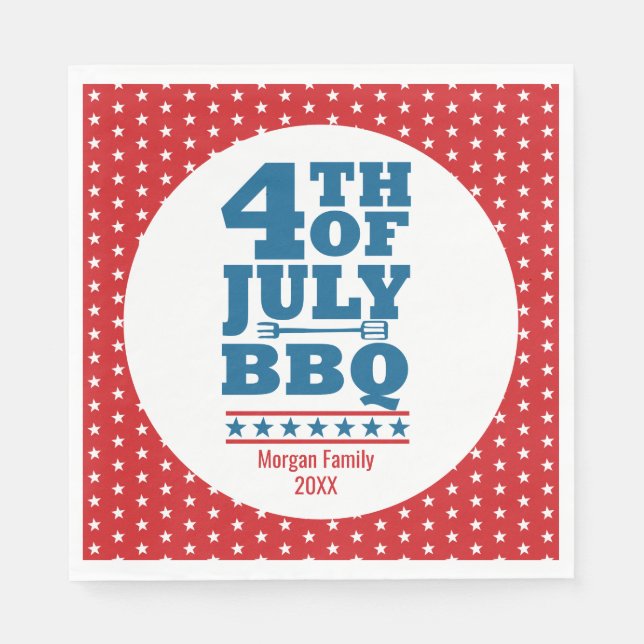 Personalized 4th of July BBQ Party Red Star Napkin (Front)