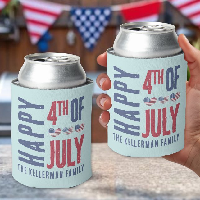 Personalized 4th Of July Can Cooler (Personalized 4th Of July Patriotic American Flag Can Cooler)