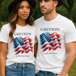 Personalized 4th of July Family Reunion Matching T-Shirt<br><div class="desc">Celebrate in style with these 4th of July men’s t-shirts, the perfect way to show off your patriotic spirit and create meaningful family reunion memorabilia. Featuring a bold American flag design and customizable with your family name, these shirts tie beautifully into classic family reunion themes and make gatherings extra special....</div>