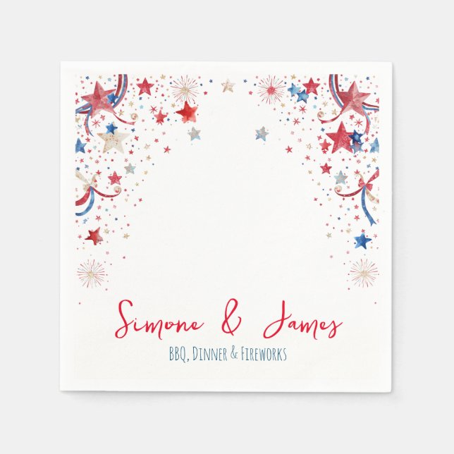 Personalized 4th of July Fireworks Party Decor Napkin (Front)