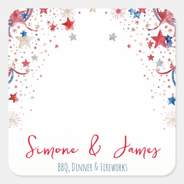 Personalized 4th of July Fireworks Party Decor Square Sticker (Front)