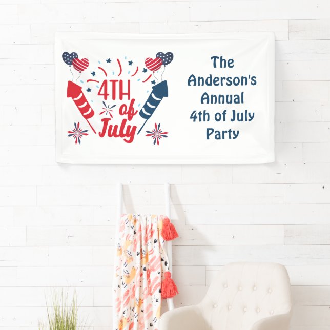 Personalized 4th of July Fireworks Red White Blue  Banner (Insitu)