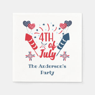 Personalized 4th of July Fireworks Red White Blue  Napkin
