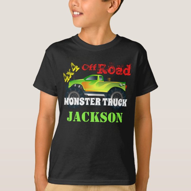Personalized 4x4 Green Monster Truck T-Shirt (Front)