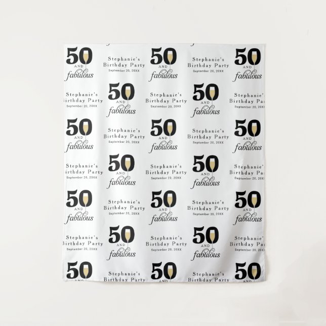 Personalized 50 and Fabulous Birthday Backdrop Tapestry (Front)