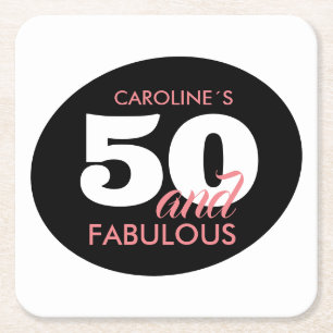 Personalized 50 And Fabulous Birthday Party Square Paper Coaster