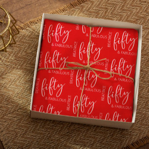 Personalized 50 and Fabulous Birthday Red  Wrapping Paper Sheet