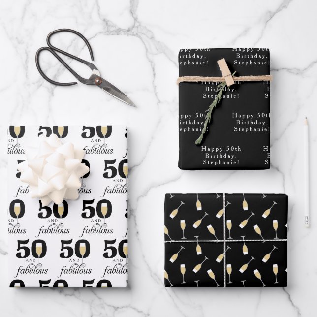 Personalized 50 and Fabulous Birthday Wrapping Paper Sheet (Front)