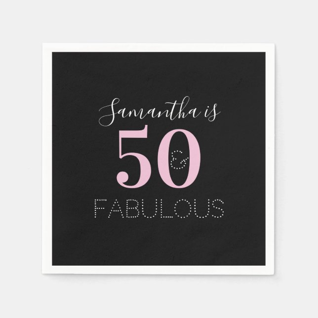 Personalized 50 and fabulous Black Pink Birthday Napkin (Front)