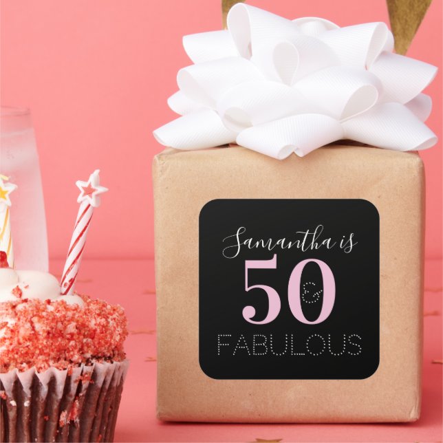 Personalized 50 and fabulous Black Pink Birthday Square Sticker (Party)