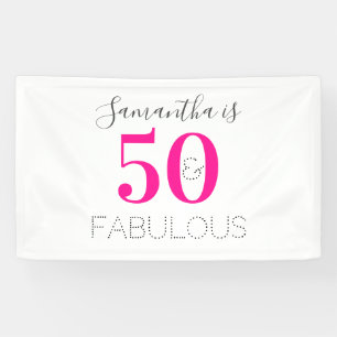 Personalized 50 and Fabulous Hot Pink Birthday Banner