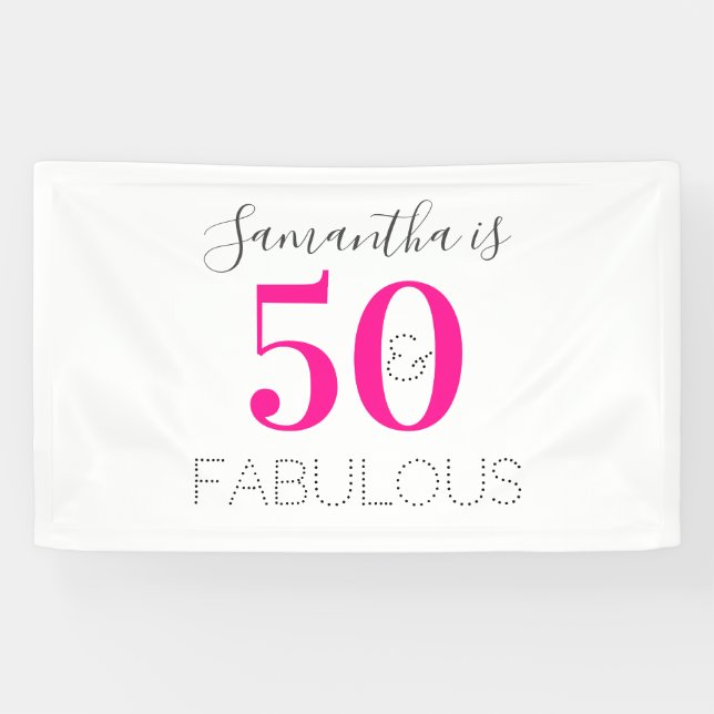 Personalized 50 and Fabulous Hot Pink Birthday Banner (Horizontal)