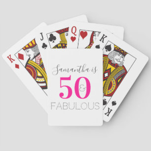 Personalized 50 and Fabulous Hot Pink Birthday Playing Cards
