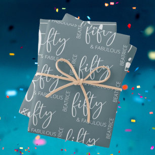 Personalized 50 and Fabulous Modern Script  Wrapping Paper Sheet