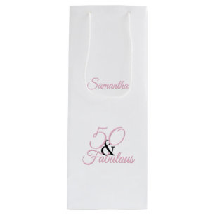 Personalized 50 and fabulous Pink Birthday Wine Gift Bag