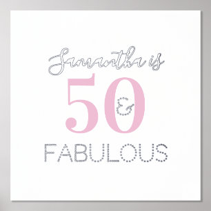Personalized 50 and fabulous Pink Silver Birthday Foil Prints