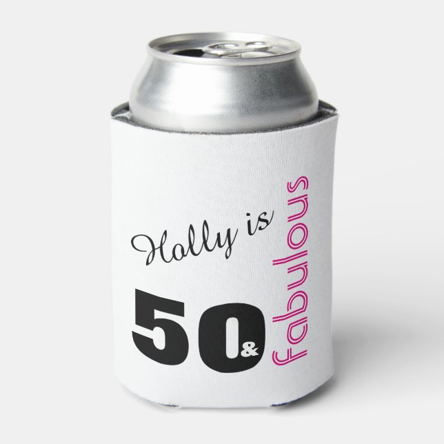 Personalized 50 and Fabulous Themed 50th Birthday Can Cooler (Can Front)