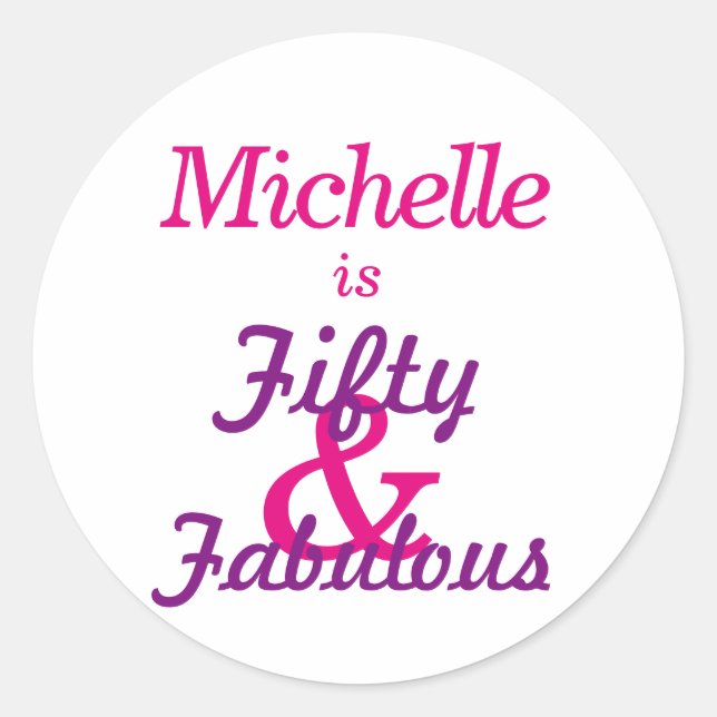 Personalized 50 & Fabulous | 50th Birthday Classic Round Sticker (Front)