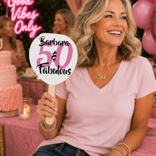 Personalized 50 & Fabulous Birthday Party Paddle Hand Fan