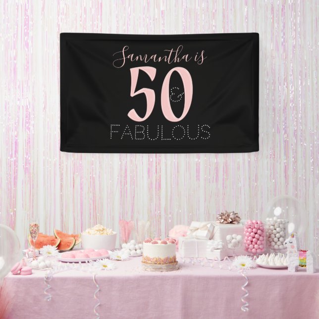 Personalized 50 Fabulous Rose Gold Black Birthday Banner (Party)