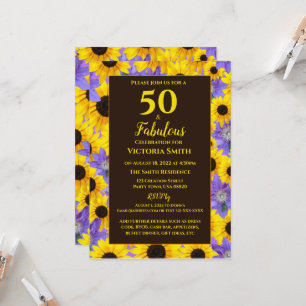 Personalized 50 & Fabulous Yellow & Purple Floral  Invitation