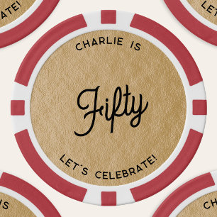 Personalized 50 Fifty Fiftieth Birthday Gold Poker Chips