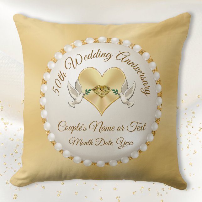 Personalized, 50 years Married Gift, Anniversary Throw Pillow (Personalized 50th wedding anniversary gifts for parents. Golden wedding anniversary gift ideas. Wife)